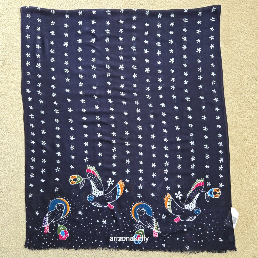 NWT Owls in Night Sky Scarf Vera Bradley Barn Owls - Picture 10 of 11